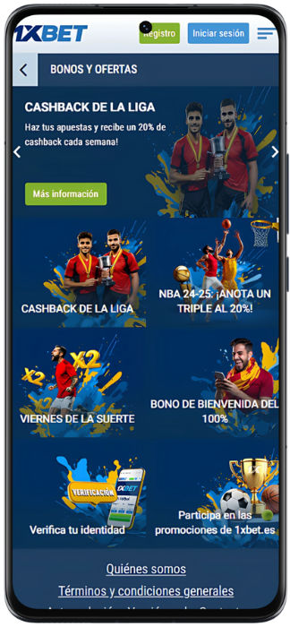 1xBet Captura de pantalla de los bonos