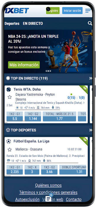 1xBet Captura de pantalla del sitio web